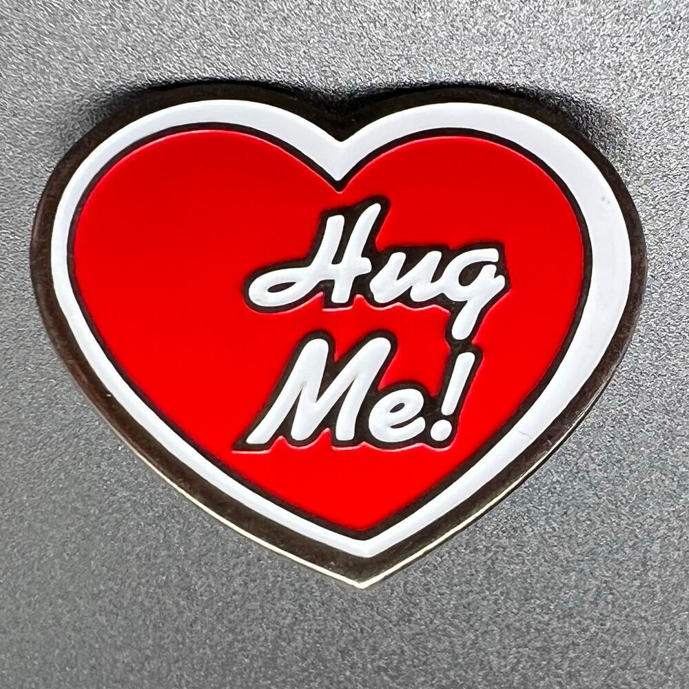 Red and White Enamel Hug Me Heart Pin